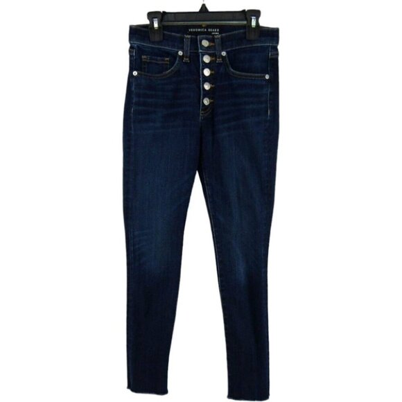Veronica Beard Debbie Skinny 10 Inch Blue Jeans Size 24 00 Dark Button Fly - Picture 1 of 13